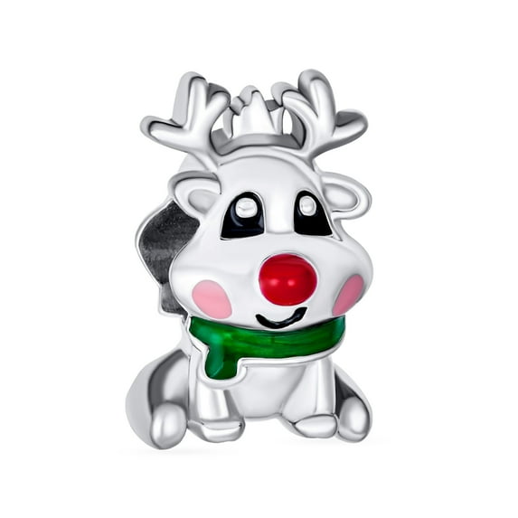 Bling Jewelry Womens Rudolph Red Nose Reindeer Christmas Charm Bead for European Bracelets Silver
