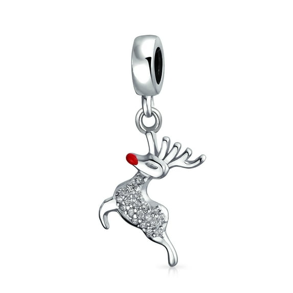 Bling Jewelry Womens Rudolph Red Nose Reindeer Christmas Charm Bead for European Bracelets Silver
