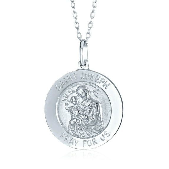 Bling Jewelry Womens Saint Joseph Religious Medal Pendant Necklace for Men - Sterling Silver