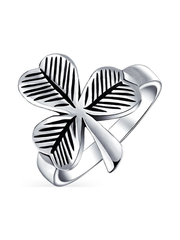 Womens Good Luck Celtic Shamrock Clover Ring Band Oxidized .925 Sterling Silver
