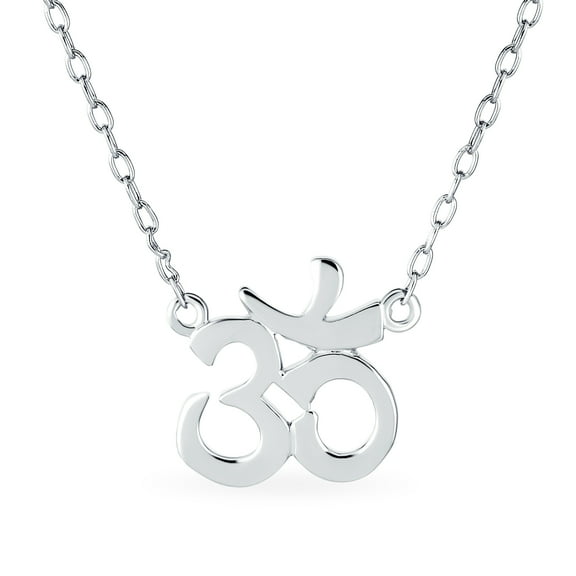 Bling Jewelry Womens Sanskrit Yoga Harmony Aum Om Pendant Station Necklace Sterling Silver 16 Inch