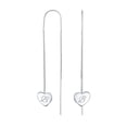 thumbnail image 1 of Bling Jewelry Womens Script Initial Alphabet A-Z Long Flat Heart Chain Threader Earrings Silver, 1 of 4