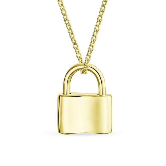 Bling Jewelry Womens Functional Lock Pendant Charm Lovers Padlock Necklace Gold Plated Silver 16 Inch