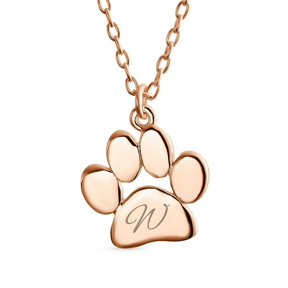 Bling Jewelry Womens Script Initial W Dog Cat Paw Print Pendant Necklace Rose Gold Silver