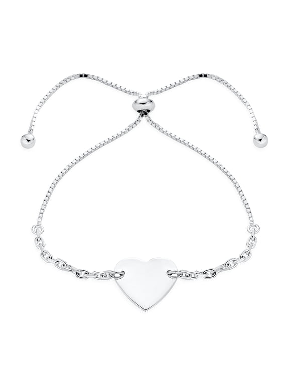 Womens Personalized Initial Heart ID Bracelet .925 Sterling Silver A-Z Monogram