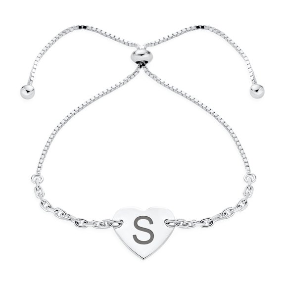 Bling Jewelry Womens Script or Block Letter A-Z Initial Monogram Heart ID Bracelet Sterling Silver