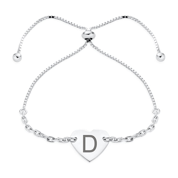 Bling Jewelry Womens Script or Block Letter A-Z Initial Monogram Heart ID Bracelet Sterling Silver