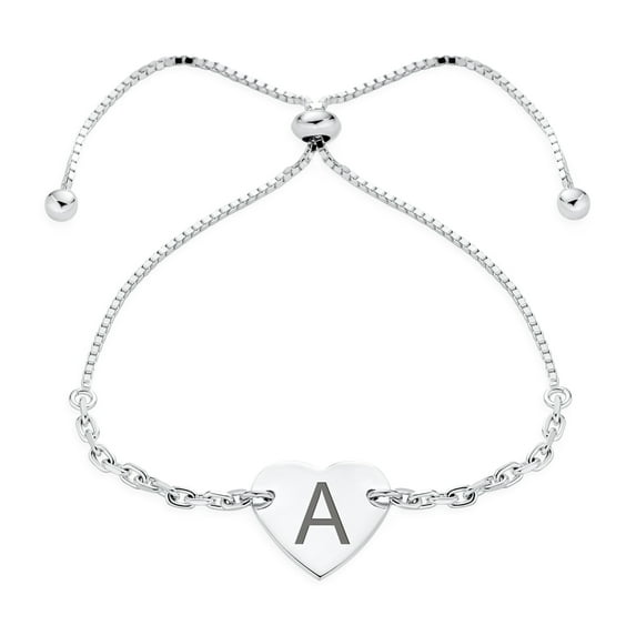 Bling Jewelry Womens Script or Block Letter A-Z Initial Monogram Heart ID Bracelet Sterling Silver