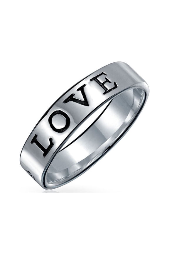 Womens Sentimental Silver Ring: Stay Strong Promise Eternity Band Oxidized Sterling
