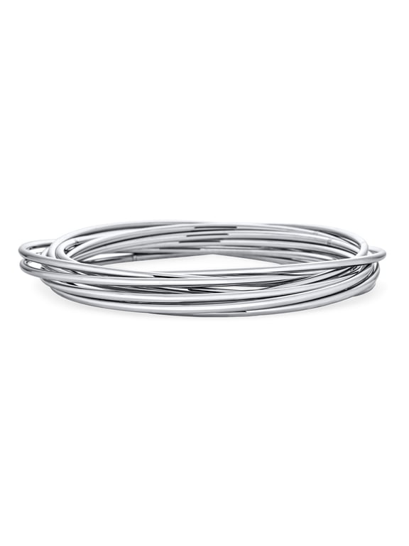 Womens Interlocking Set of 10 2MM Bangle Bracelet Silver Tone Stainless Steel 7.5"
