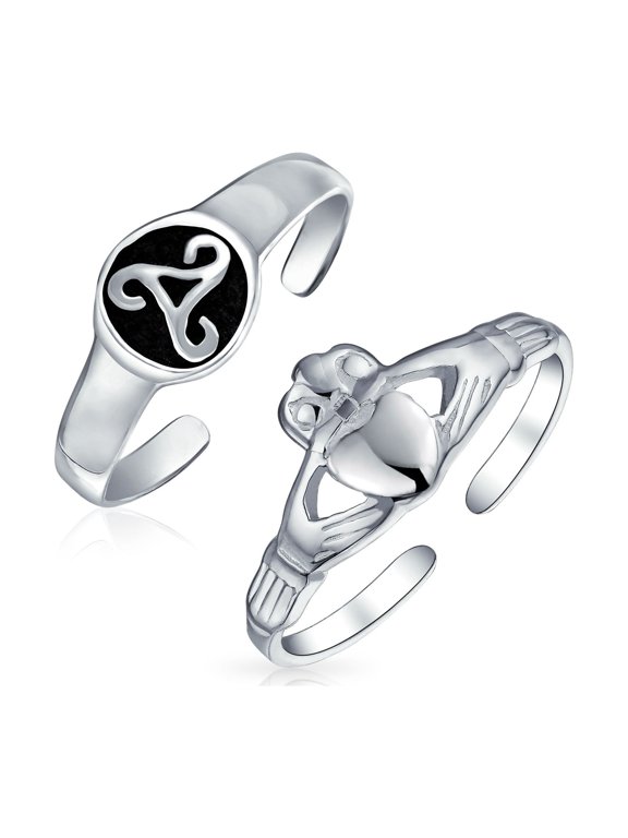Womens Celtic Claddagh Heart & Trinity Knot Toe Ring .925 Sterling Silver Set-2