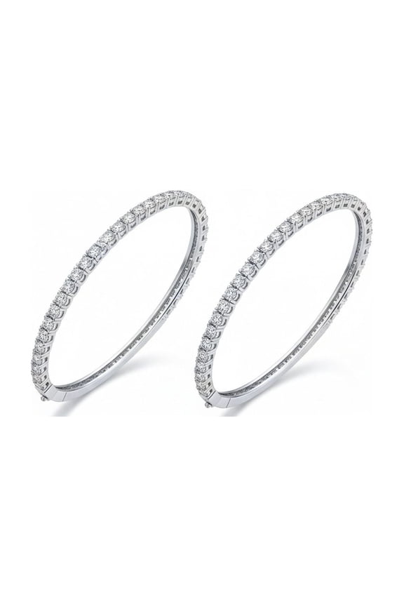 Womens Set of 2 CZ Princess Cut Eternity Tennis Stackable Bangle Bracelet Silver Plated