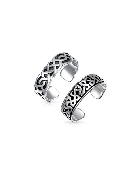 Womens Celtic Trinity Love Knot Toe Ring Band Oxidized .925 Sterling Silver Set-2