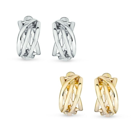 Bling Jewelry Womens Set of 2 Classic Celtic Knot Clip-On Earrings for Non-Pierced Ears Gold Plated