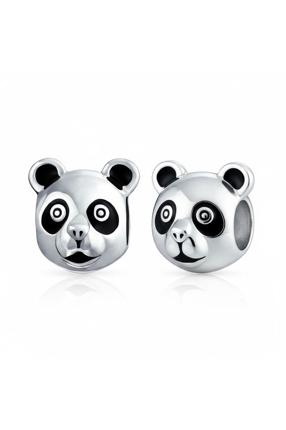 Womens .925 Sterling Silver Bear Face Zoo Animal Koala Panda Charm Bead Two Tone for Bracelet (Set of 2)