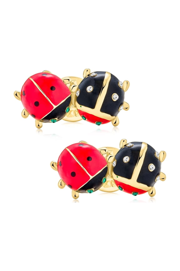 Womens Set of 2 Lucky 2 Ladybug Red Gold Enamel Lapel Push Pin