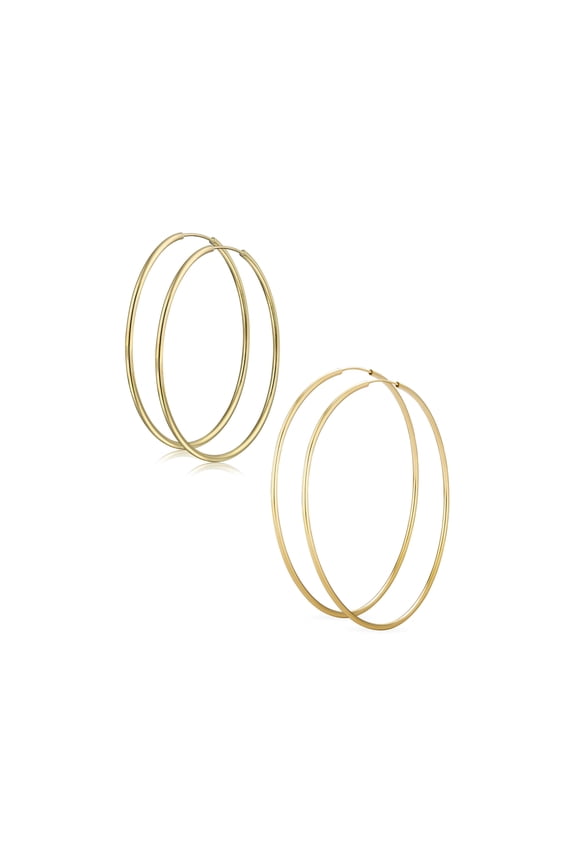Womens Timeless Endless Continuous 2MM Tube Hoop Earrings Finish 2.75 & 2 Inch Gold Plated (Set of 2)