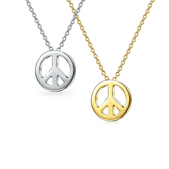 Bling Jewelry Womens Set of 2 Minimalist World Peace Sign Pendant Necklace Gold Plated Silver