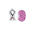 thumbnail image 1 of Bling Jewelry Womens Set of 2 Pink Ribbon Breast Cancer Survivor & CZ  Spacer Charm Bead Silver, 1 of 5