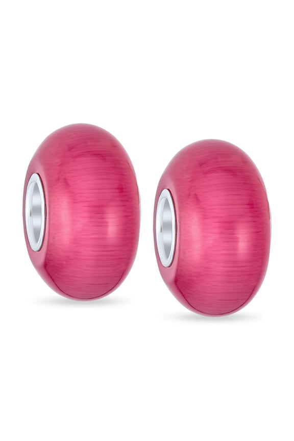 Womens Set of 2 Smooth Opaque Murano Glass Charm Bead for Bracelets Sterling Silver