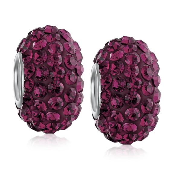 Bling Jewelry Womens Set of 2 Solid Crystal Spacer Charm Bead Sterling Silver Core