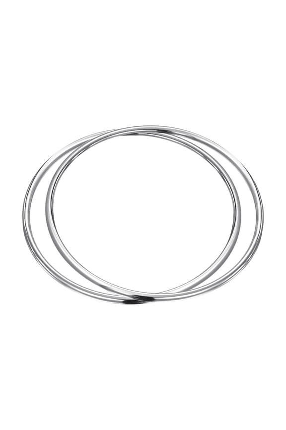 Womens Simple Bangle Set .925 Sterling Silver Two 3MM Smooth Polished Dome Edge