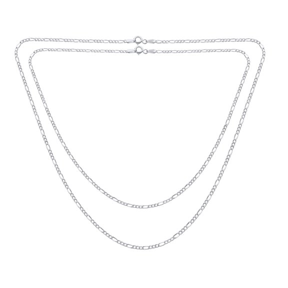 Bling Jewelry Womens Set of 2 Thin 50 Gauge Sterling Silver Figaro Chain Necklace 20 Inch and 24 Inch