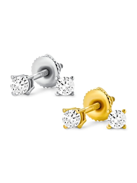 Womens Tiny .25CT CZ Stud Earrings Gold Plated Sterling Silver Screw Back (2 Set)