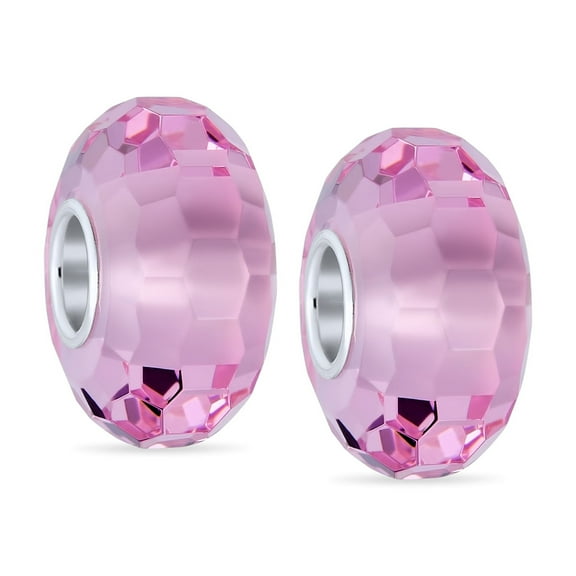 Bling Jewelry Womens Set of 2 Translucent Murano Faceted Glass Charm Bead with Sterling Silver Core