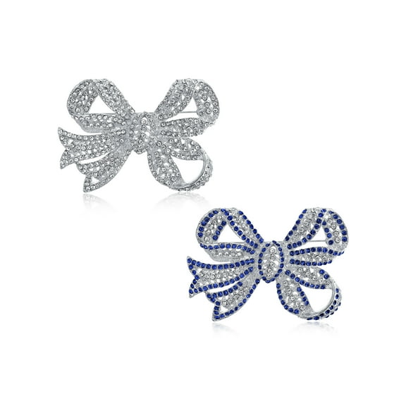 Bling Jewelry Womens Set of 2 Victorian Style Blue Clear Crystal Pave Filigree Ribbon Brooch Pin
