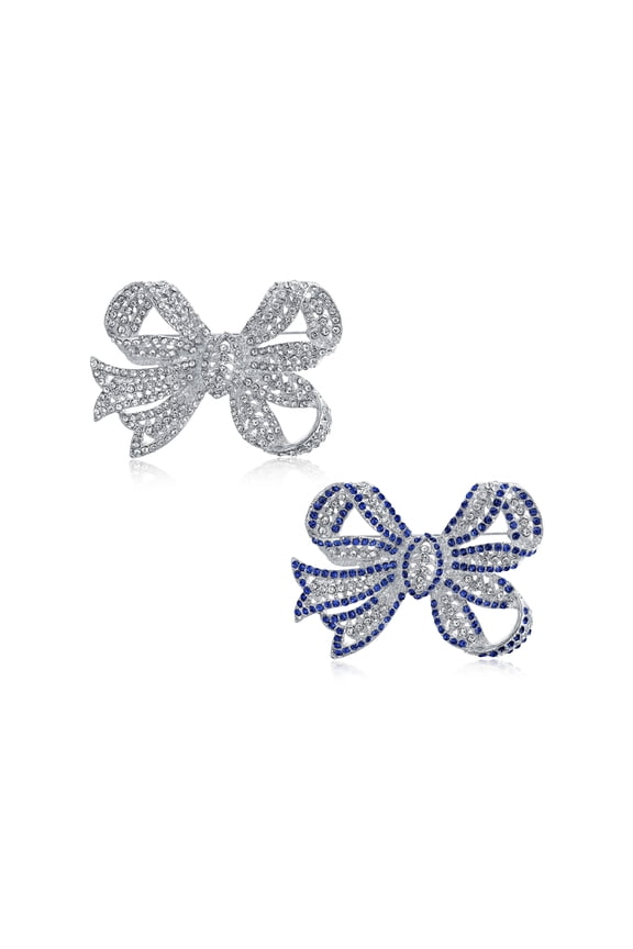 Womens Set of 2 Victorian Style Crystal Filigree Ribbon Brooch Pin Rose Gold Plated