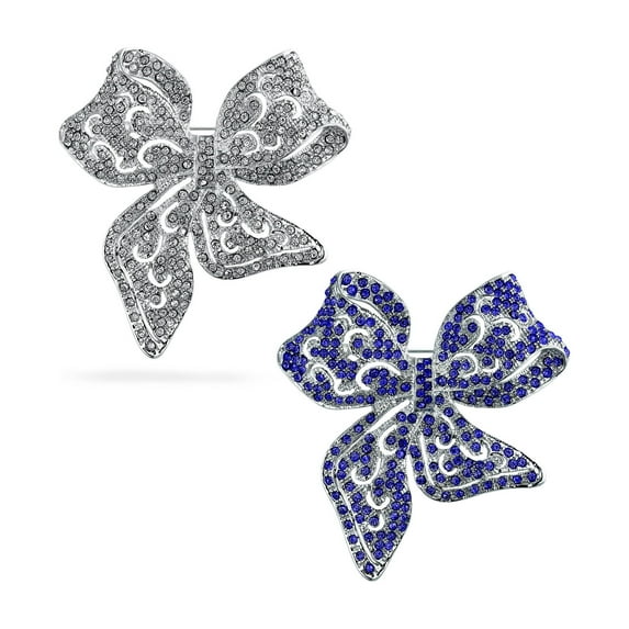 Bling Jewelry Womens Set of 2 Victorian Vintage Clear Blue Crystal Bridal Brooch Pin Silver Plated