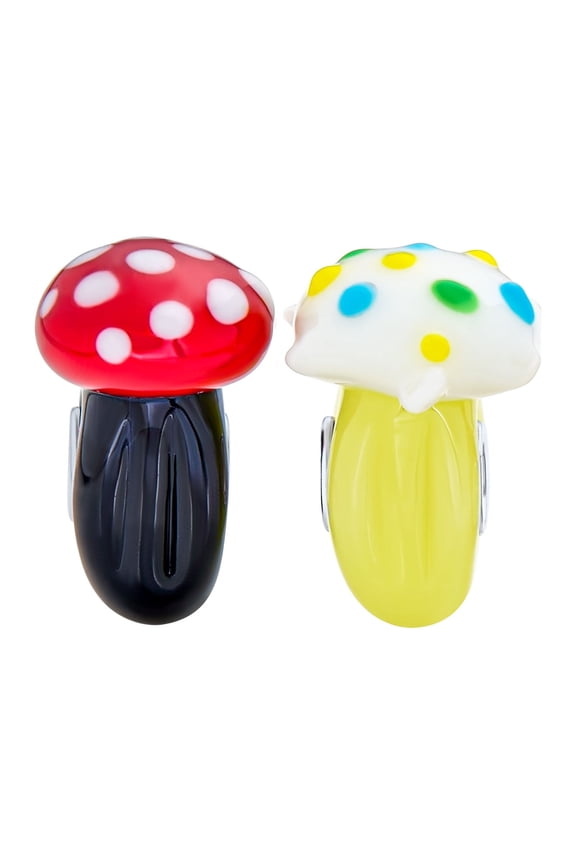 Womens Set of 2 Whimsical Glass Charm Bead with 3D Cartoon Fairy Tale Alice Mushrooms
