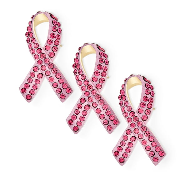 Bling Jewelry Womens Set of 3 Cancer Awareness Brooche Pin Light Pink Crystal Enamel Support Jewelry