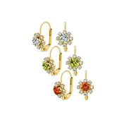 BLING JEWELRY Womens Set of 3 Clear Crystal Flower Drop Earrings Lever Back