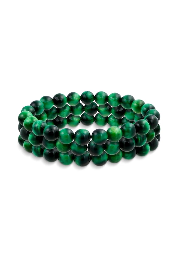 Womens Set of 3 Natural Stone Bead Stretch Bracelets - Stackable