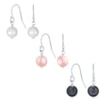 thumbnail image 1 of Bling Jewelry Womens Sterling Silver Freshwater Cultured White Pink Grey Pearl Drop Ball Earrings Fish Hook (Set of 3), 1 of 3