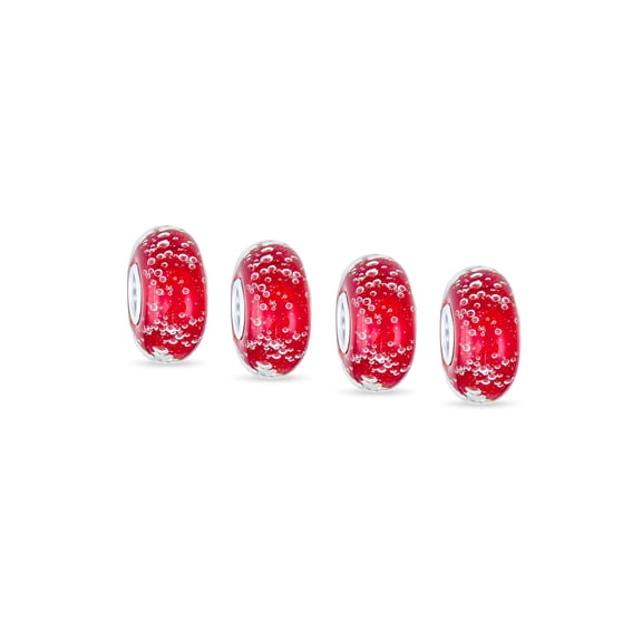 Bling Jewelry Womens Set of 4 Ocean Red Bubble Murano Glass Spacer Charm Bead Sterling Silver Core