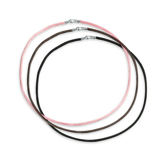 Bling Jewelry Womens Set of Three Satin Cord Necklaces Black Brown Pink 16 Inch with Silver Clasp