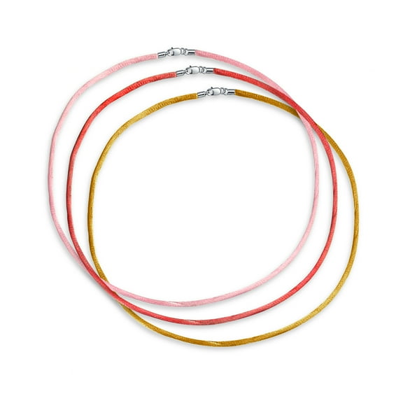 Bling Jewelry Womens Set of Three Satin Cord Necklaces Pink Red Yellow 16 Inch with Silver Clasp