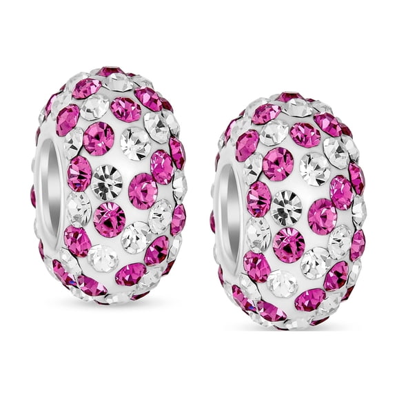 Bling Jewelry Womens Set of Two Striped Crystal Spacer Bead Sterling Silver Fits European Bracelet