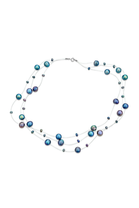 Womens Shades of Grey Blue Pink Multi Strand Pearl Illusion Collar Necklace Choker