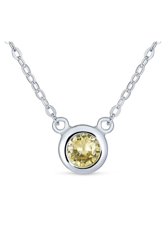 Womens Silver Bezel-Set Round CZ Solitaire Pendant Necklace 2ct