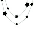thumbnail image 1 of Bling Jewelry Womens Silver Black Enamel Flower Clover Necklace Long Double Wrap 40", 1 of 5