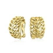 Bling Jewelry Womens Open Weave Cable Leaf Feather Wide Clip On Earrings Non Pierced Ears 14K Yellow Gold Plated