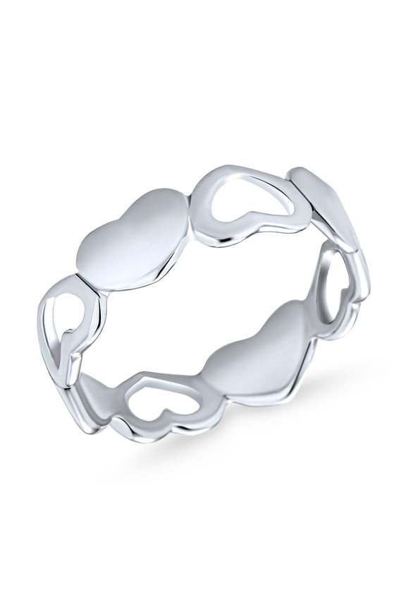 Womens Silver Ring: BFF Friendship Open Heart Eternity Band Promise Ring in Sterling