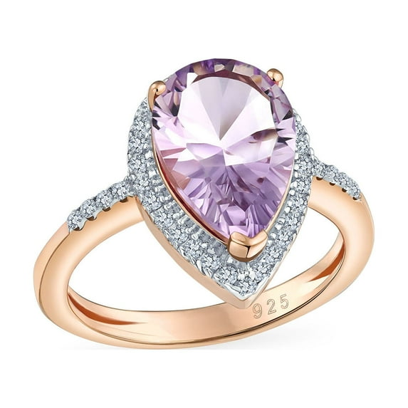 Bling Jewelry Womens 3.75CTW Pink Amethyst Zircon Ring Rose Gold Plated Silver
