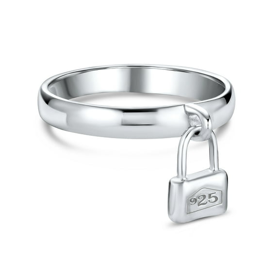 Bling Jewelry Womens Romantic Forever Dangling Charm Pad Lock Ring .925 Sterling Silver
