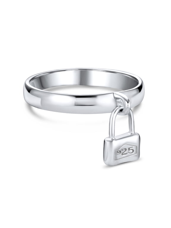 Womens Romantic Forever Dangling Charm Pad Lock Ring .925 Sterling Silver