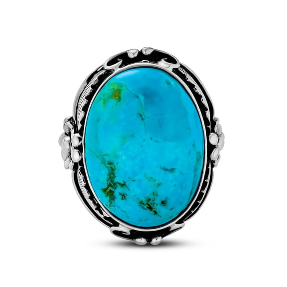 Bling Jewelry Womens Oval Leaf Motif Set Turquoise Statement Ring .925 Sterling Silver